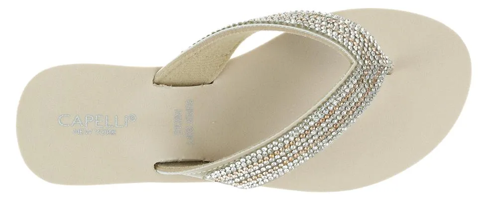 Ladies Natural Gem Trimmed Wedge Flip Flop