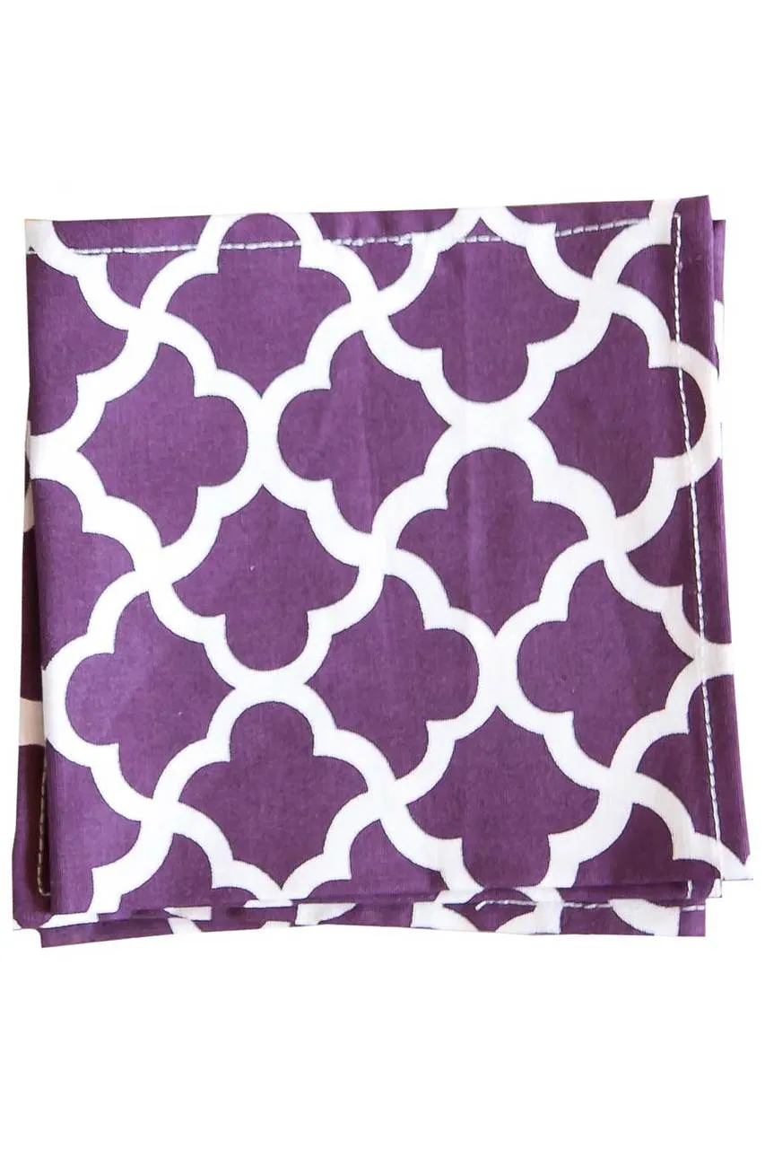 latticework aubergine purple printed cloth cocktail napkins