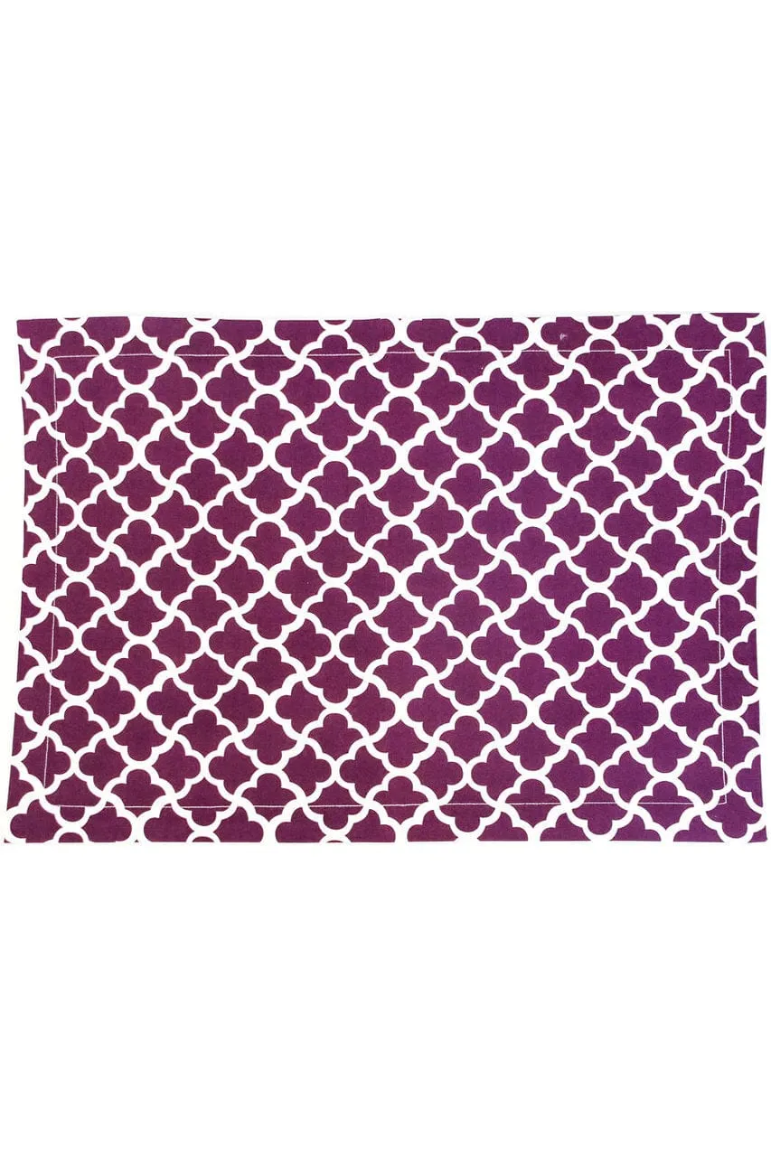 latticework aubergine purple printed cloth placemats