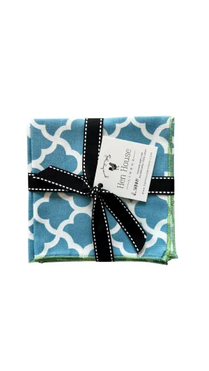latticework ocean blue printed cloth cocktail napkins