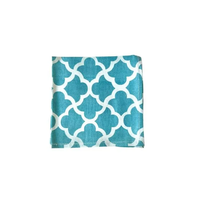 latticework ocean blue printed cloth cocktail napkins