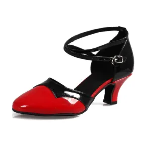 Leather Latin Dance Shoes Women's Mid-heel Toe Cap