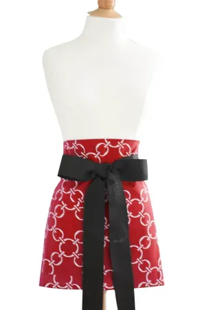 linked-up scarlet red printed cloth cocktail aprons
