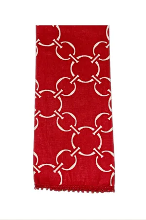 linked-up scarlet red printed cloth guest towels