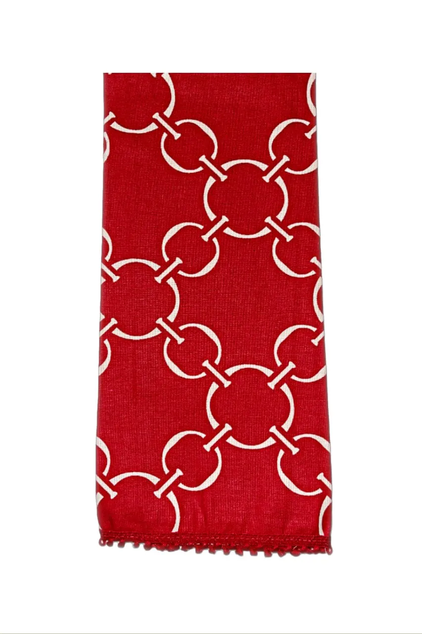 linked-up scarlet red printed cloth guest towels
