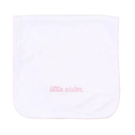 Little Sister Embroidered Burp Cloth