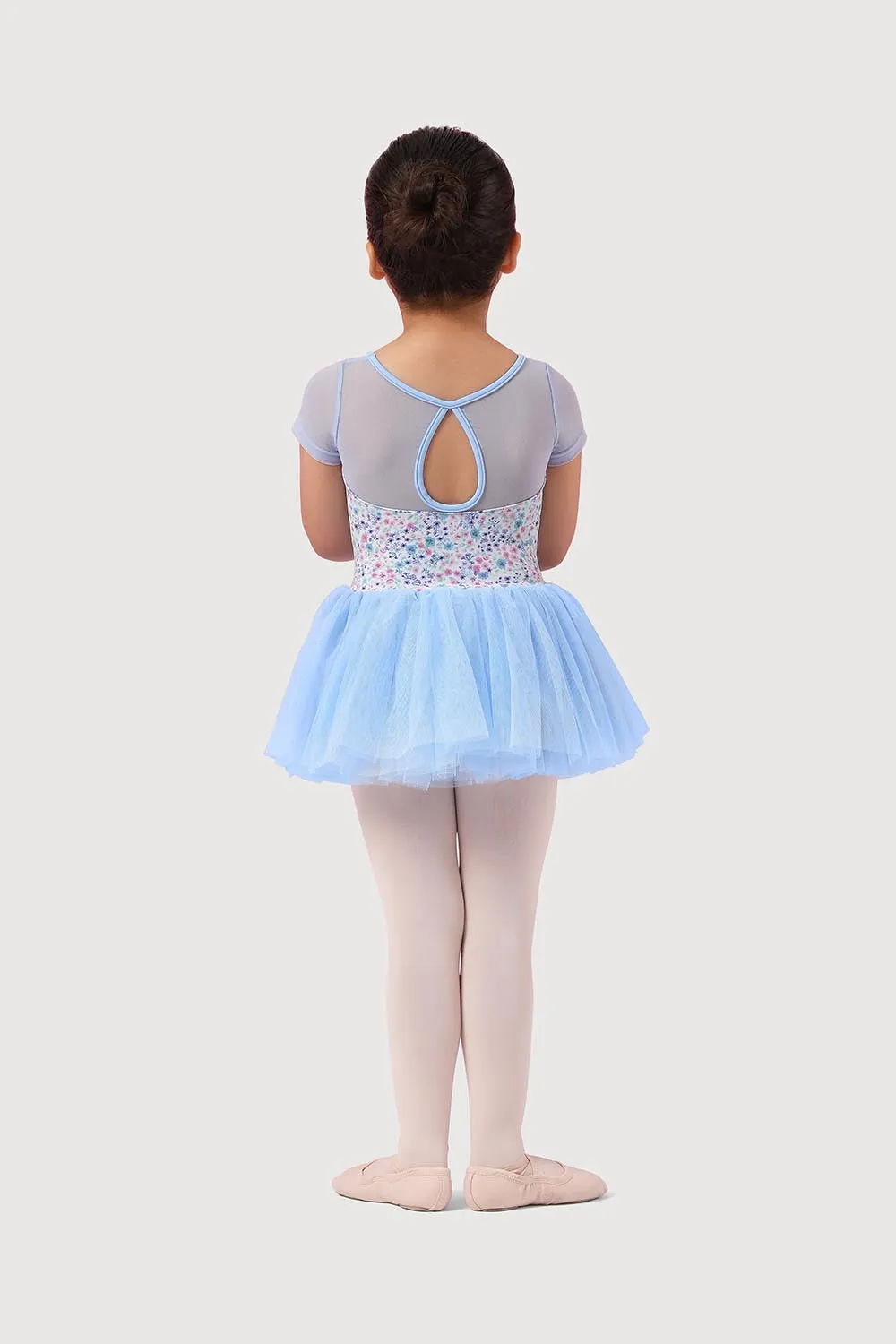 LM51554G - Mirella Ditsy Floral Mesh Cap Sleeve Girls Tutu Dress