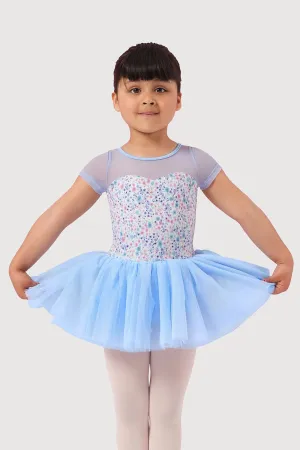 LM51554G - Mirella Ditsy Floral Mesh Cap Sleeve Girls Tutu Dress