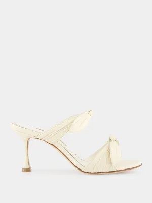 Lollo Cream Nappa Leather Bow Detail 70mm Mules