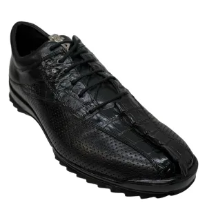Los Altos Black Perforated Crocodile Tail Sneakers