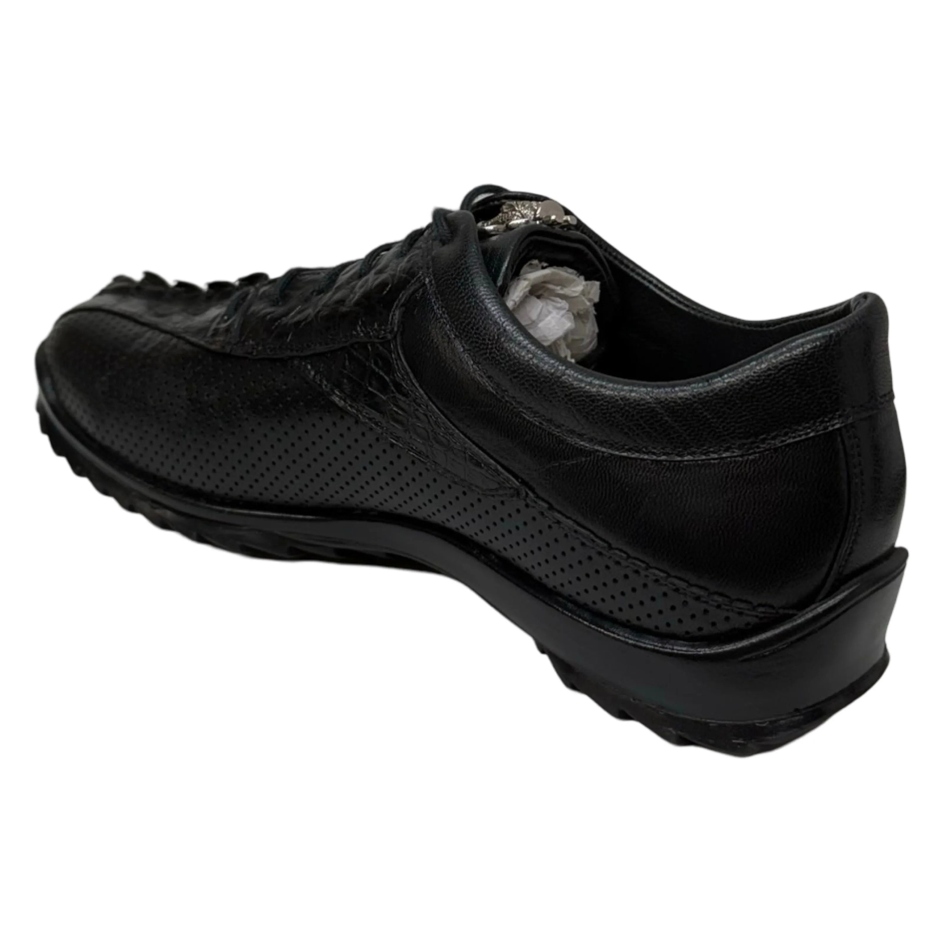 Los Altos Black Perforated Crocodile Tail Sneakers