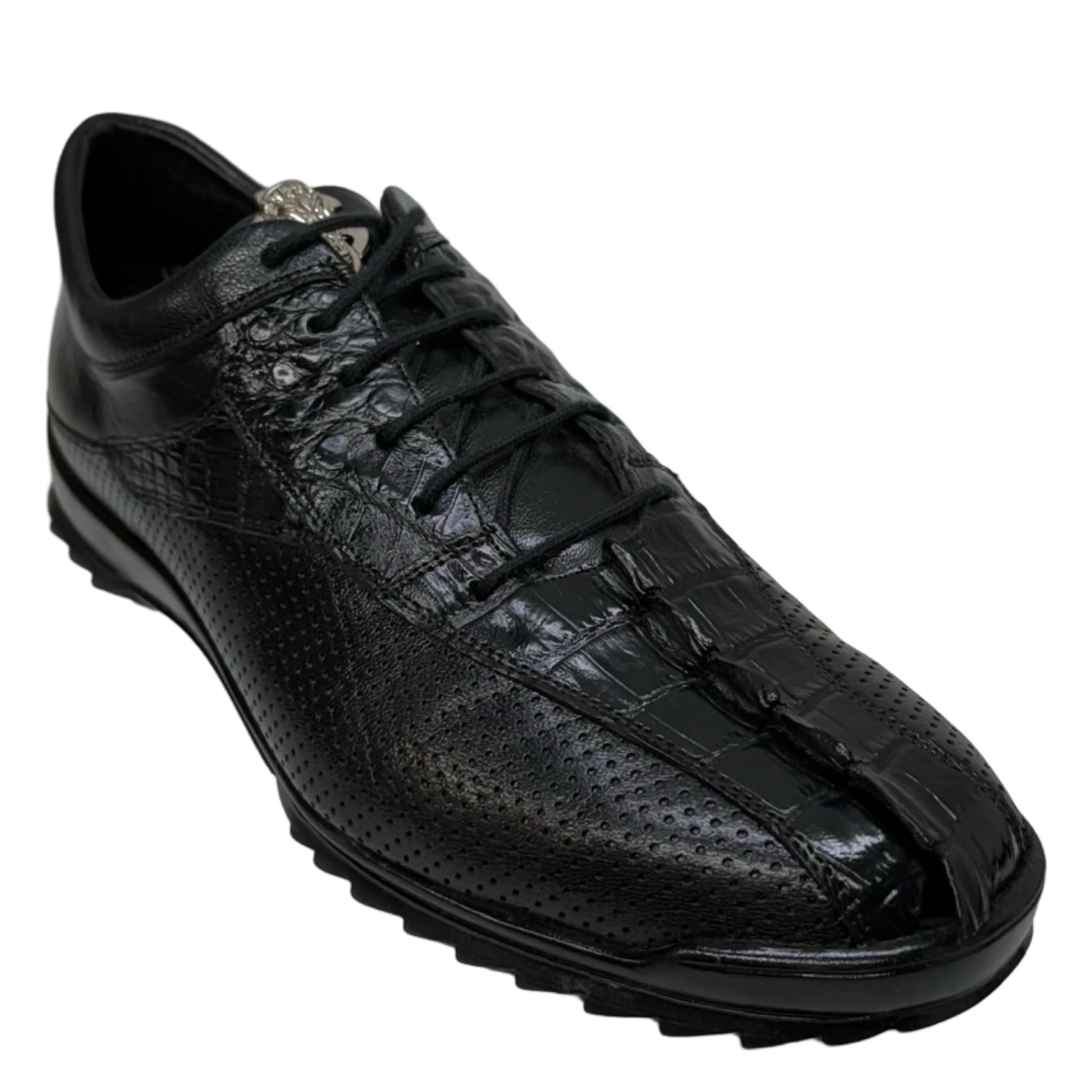 Los Altos Black Perforated Crocodile Tail Sneakers