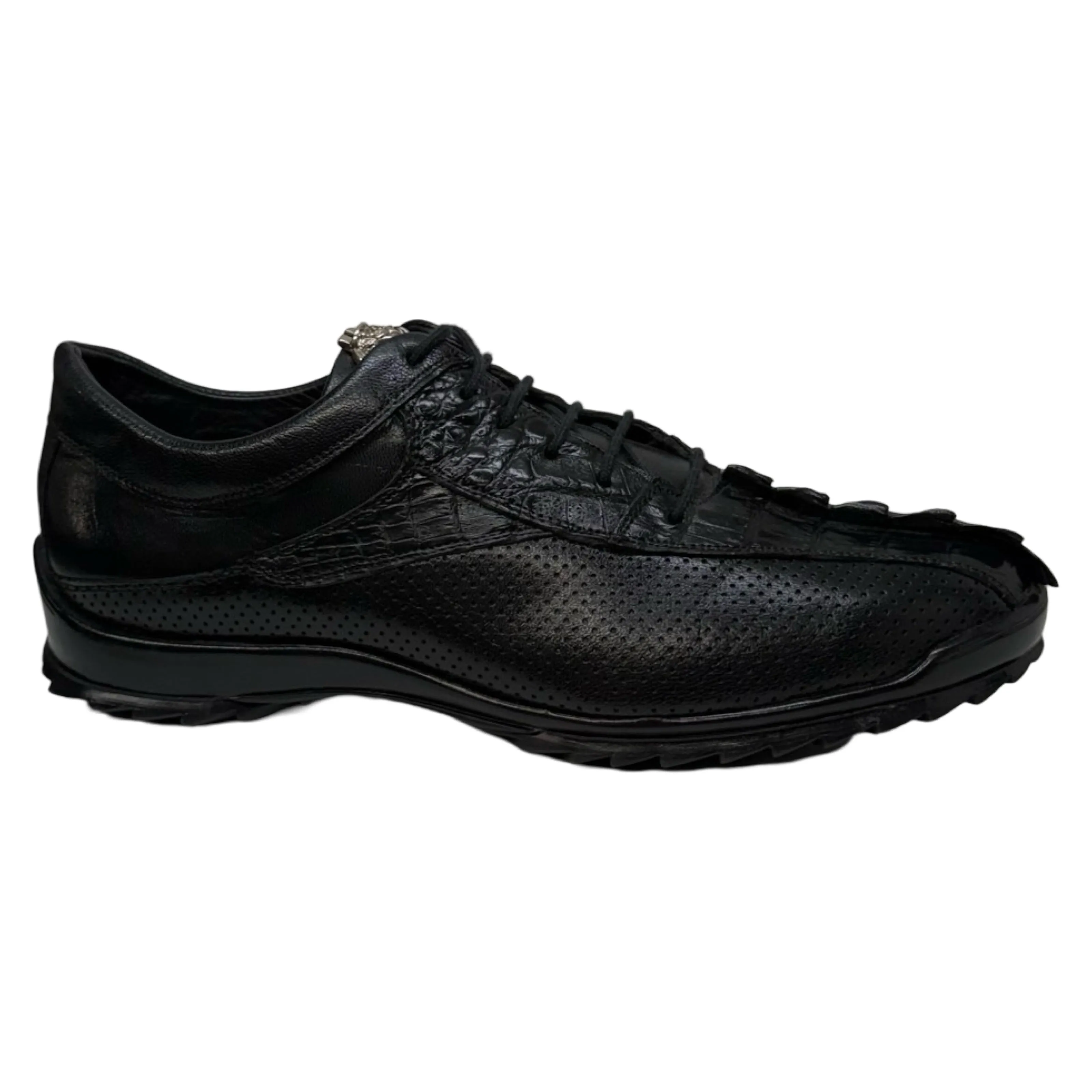 Los Altos Black Perforated Crocodile Tail Sneakers