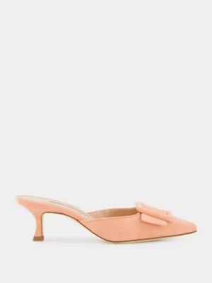 Maysale Light Pink Suede Kitten Heel Mules