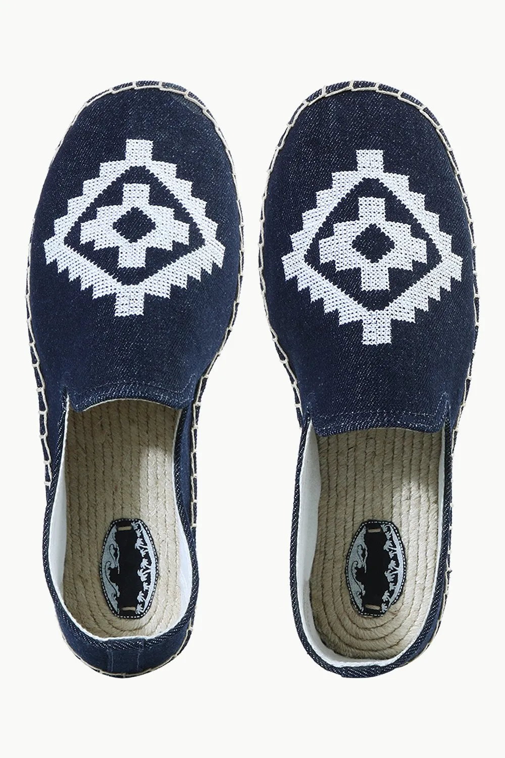Mens Navy Denim Aztec Embroidered Espadrilles