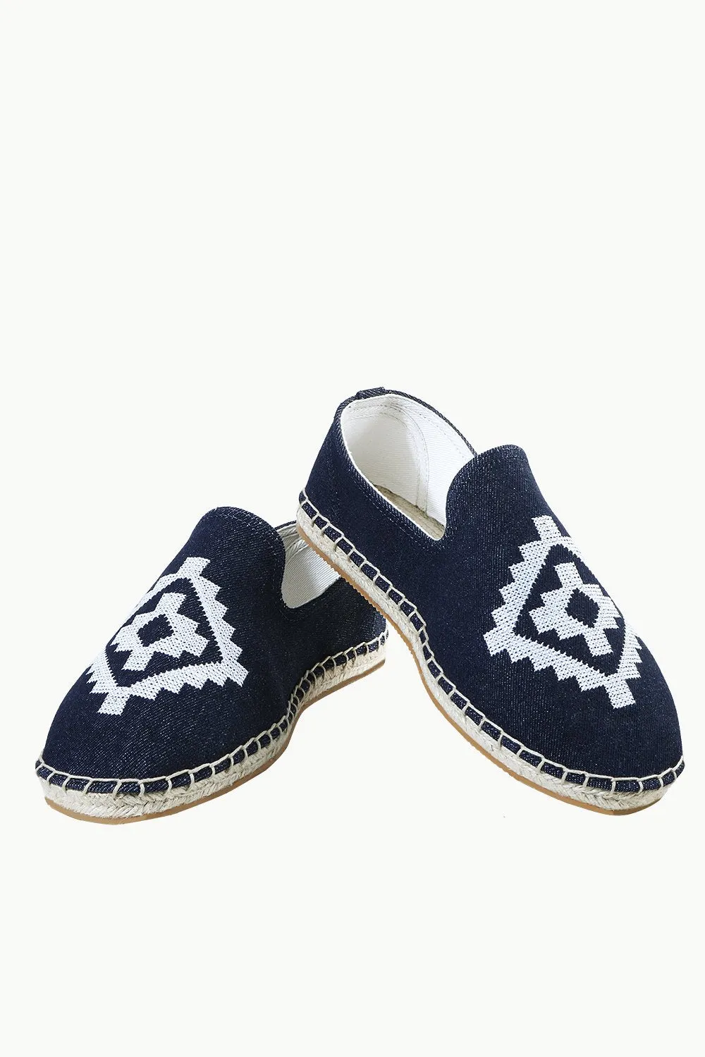 Mens Navy Denim Aztec Embroidered Espadrilles