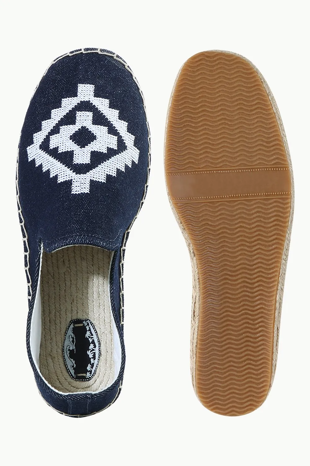 Mens Navy Denim Aztec Embroidered Espadrilles
