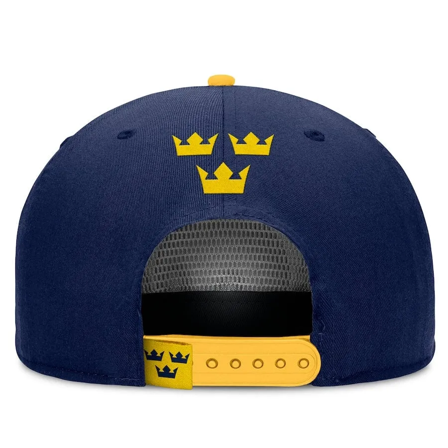 Men's Sweden Fanatics Navy 2025 4 Nations Face-Off Golfer Snapback Hat
