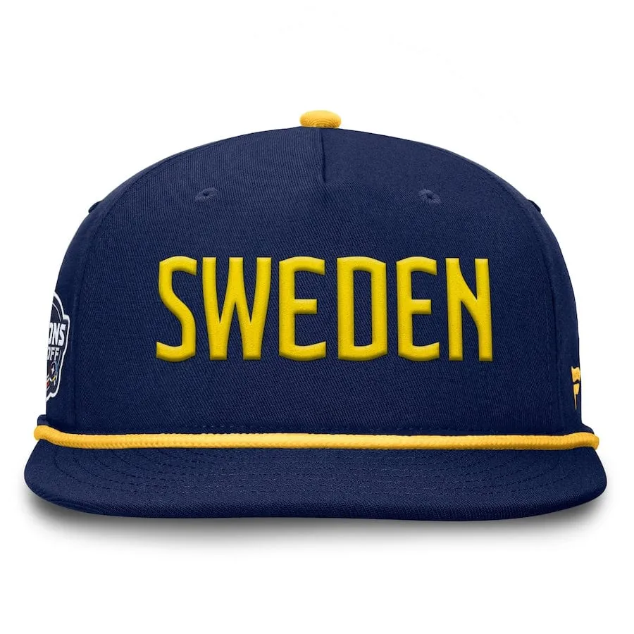 Men's Sweden Fanatics Navy 2025 4 Nations Face-Off Golfer Snapback Hat