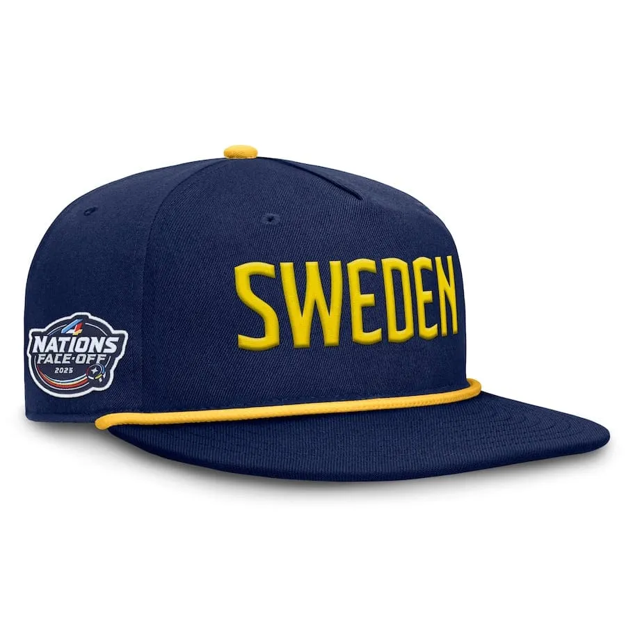 Men's Sweden Fanatics Navy 2025 4 Nations Face-Off Golfer Snapback Hat