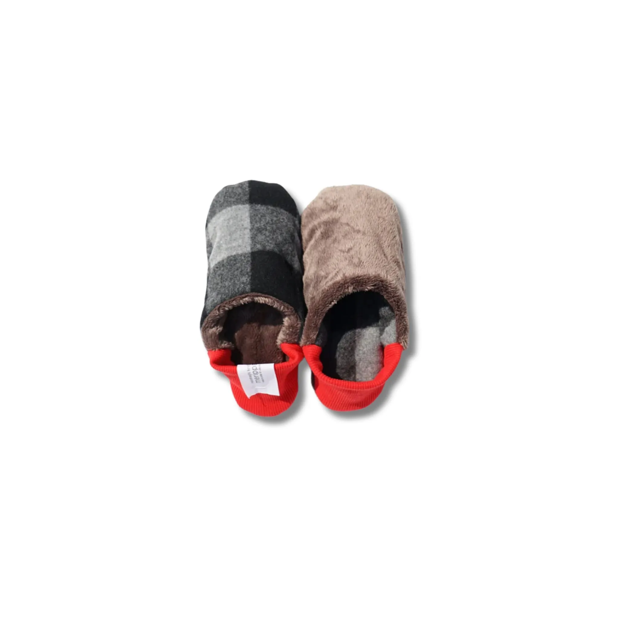 Merippa Slippers FW | Red & Black Flannel Block Plaid × Fur
