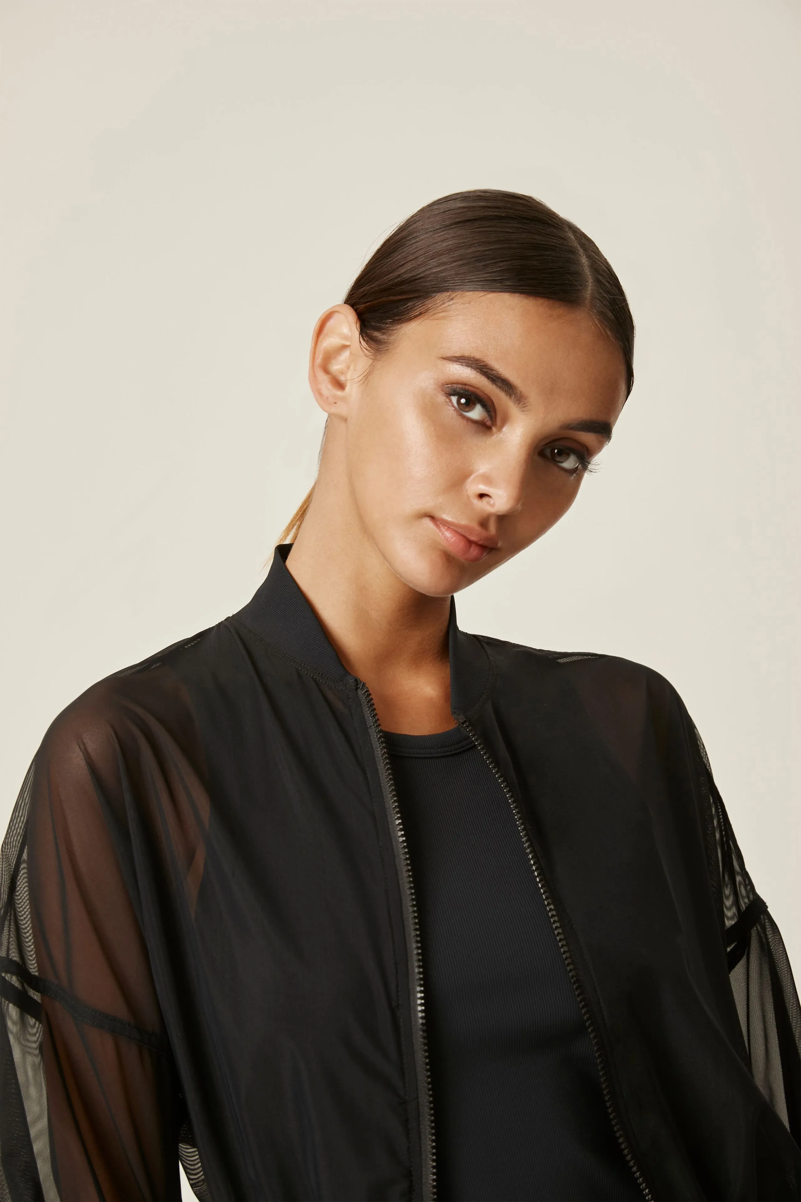Mesh Tuck Sleeve Bomber