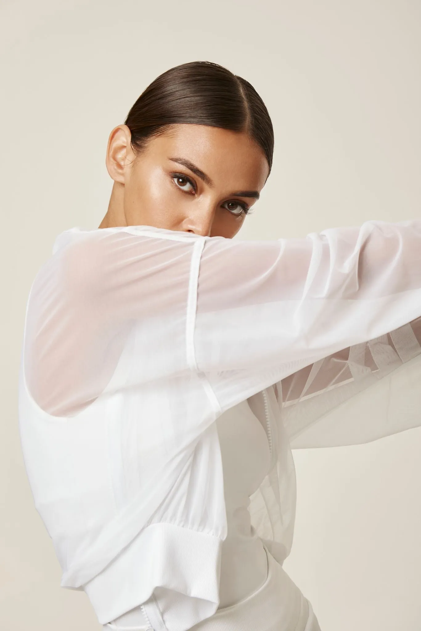 Mesh Tuck Sleeve Bomber