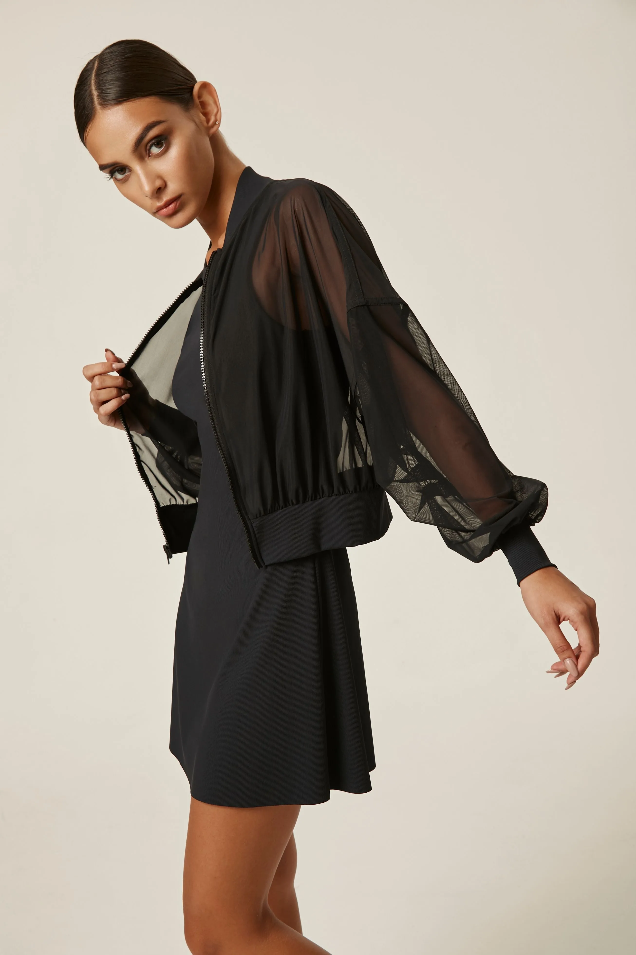 Mesh Tuck Sleeve Bomber