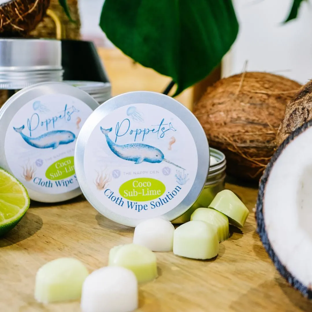 NAPPY DEN EXCLUSIVE Poppets - Cloth Wipe Solution - Coco Sub-Lime