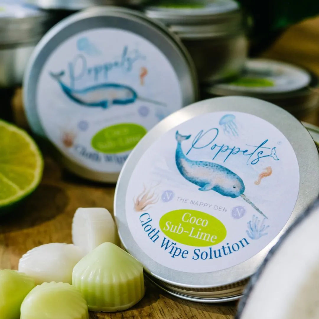 NAPPY DEN EXCLUSIVE Poppets - Cloth Wipe Solution - Coco Sub-Lime