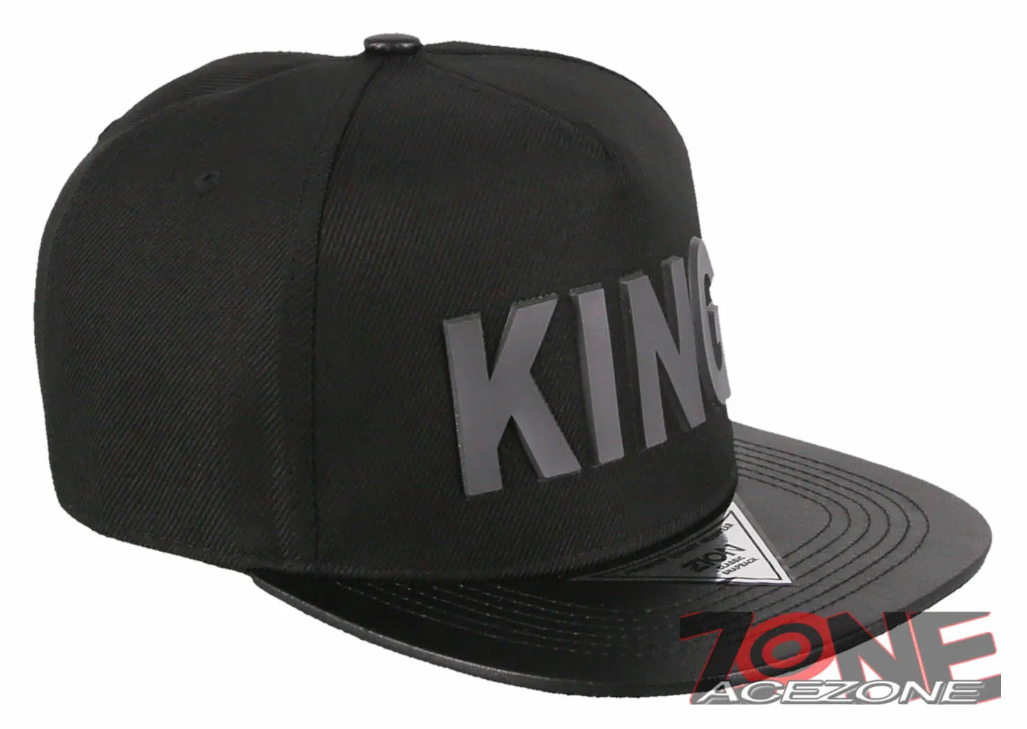 NEW! PVC KING FLAT LEATHER BILL SNAPBACK BASEBALL CAP HAT BLACK