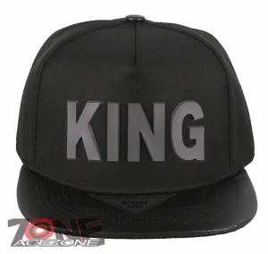 NEW! PVC KING FLAT LEATHER BILL SNAPBACK BASEBALL CAP HAT BLACK
