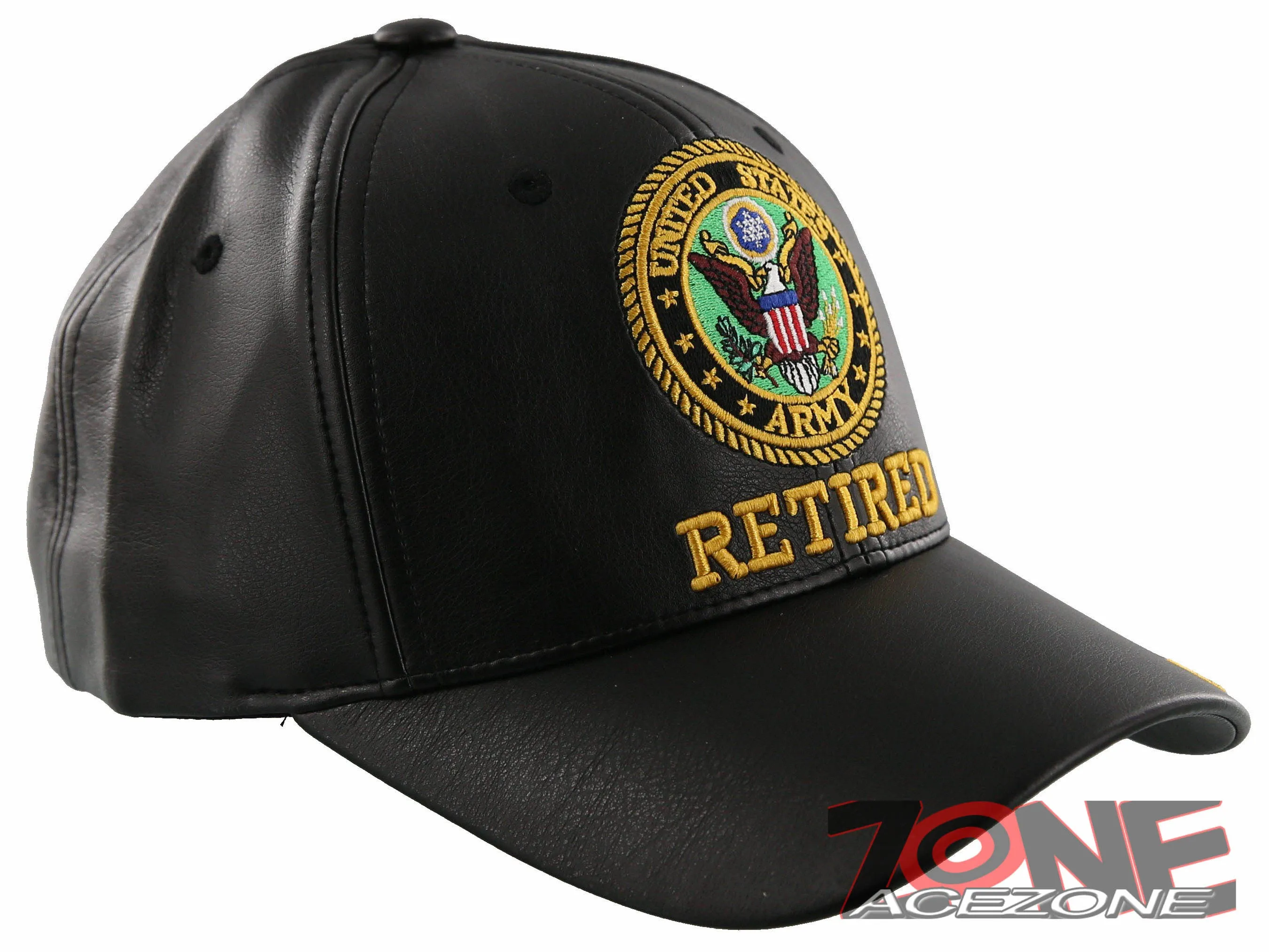 NEW! US ARMY RETIRED FAUX LEATHER BALL CAP HAT BLACK