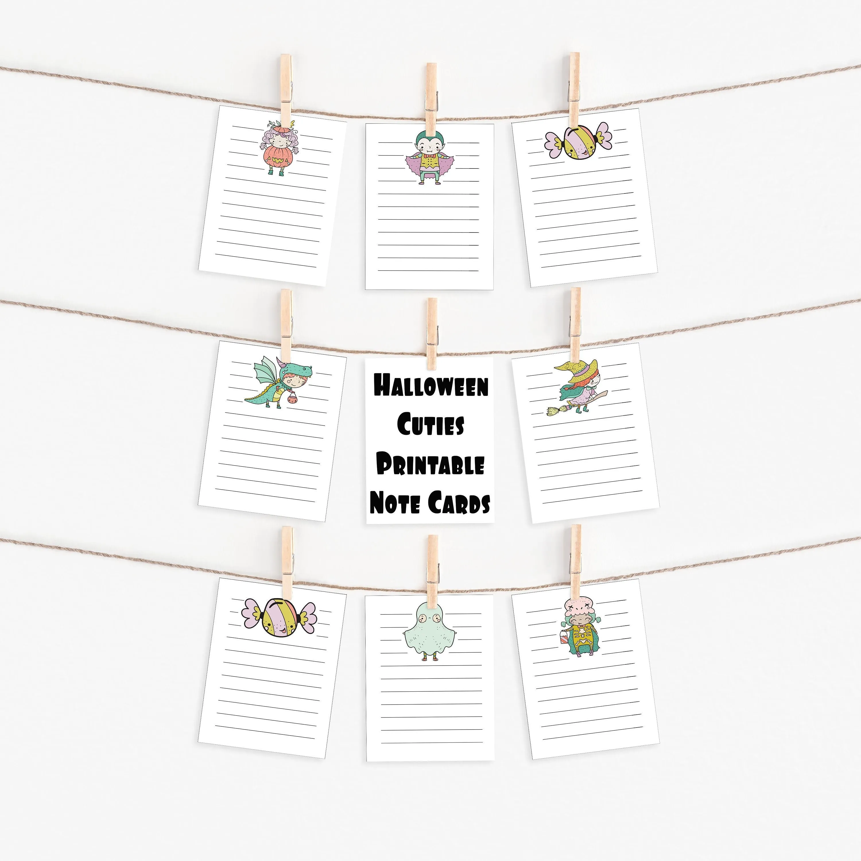 Pastel Halloween Note Cards - Printable Stationary for Kids