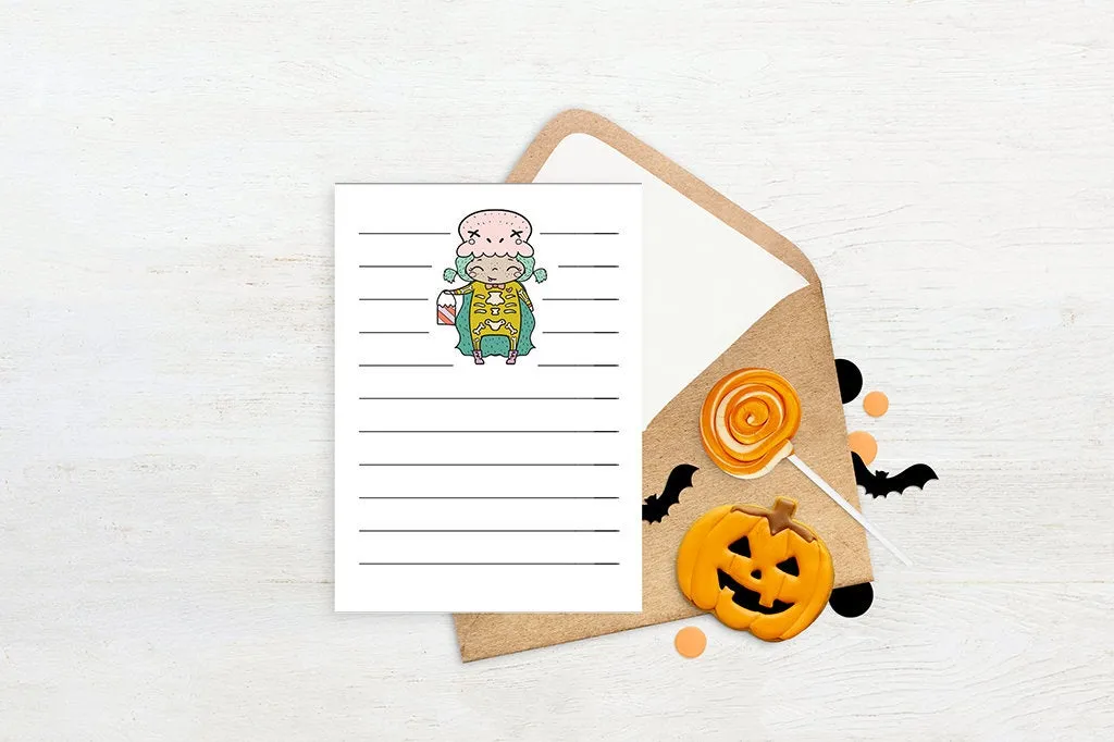 Pastel Halloween Note Cards - Printable Stationary for Kids