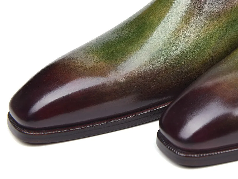 Paul Parkman Men's Side Lace Leather Oxfords in Green & Bordeaux