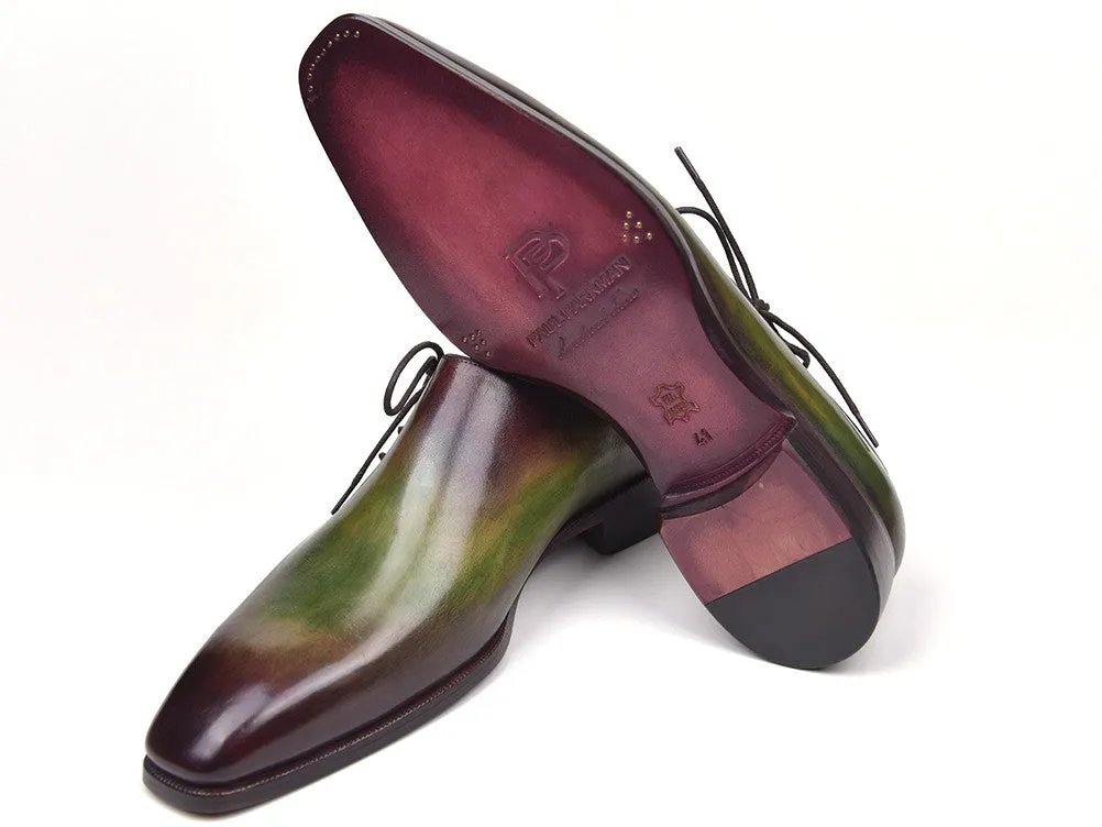 Paul Parkman Men's Side Lace Leather Oxfords in Green & Bordeaux