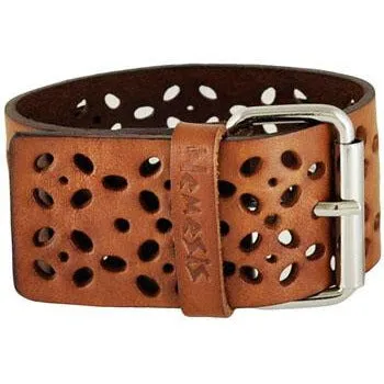 Perforated Flower Khaki Leather Cuff
