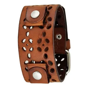 Perforated Flower Khaki Leather Cuff