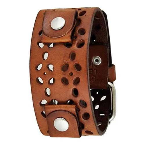 Perforated Flower Khaki Leather Cuff
