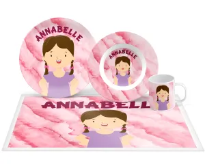 Personalized Custom Girl Character Plate, Bowl, Mug, Placemat Set - Choose Your Pieces