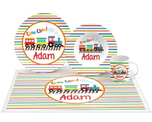 Personalized Train Plate, Bowl, Mug, Placemat Set - Choose Your Pieces