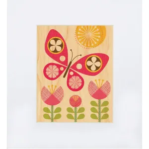 Petit Collage Print on Wood - Pink Butterfly
