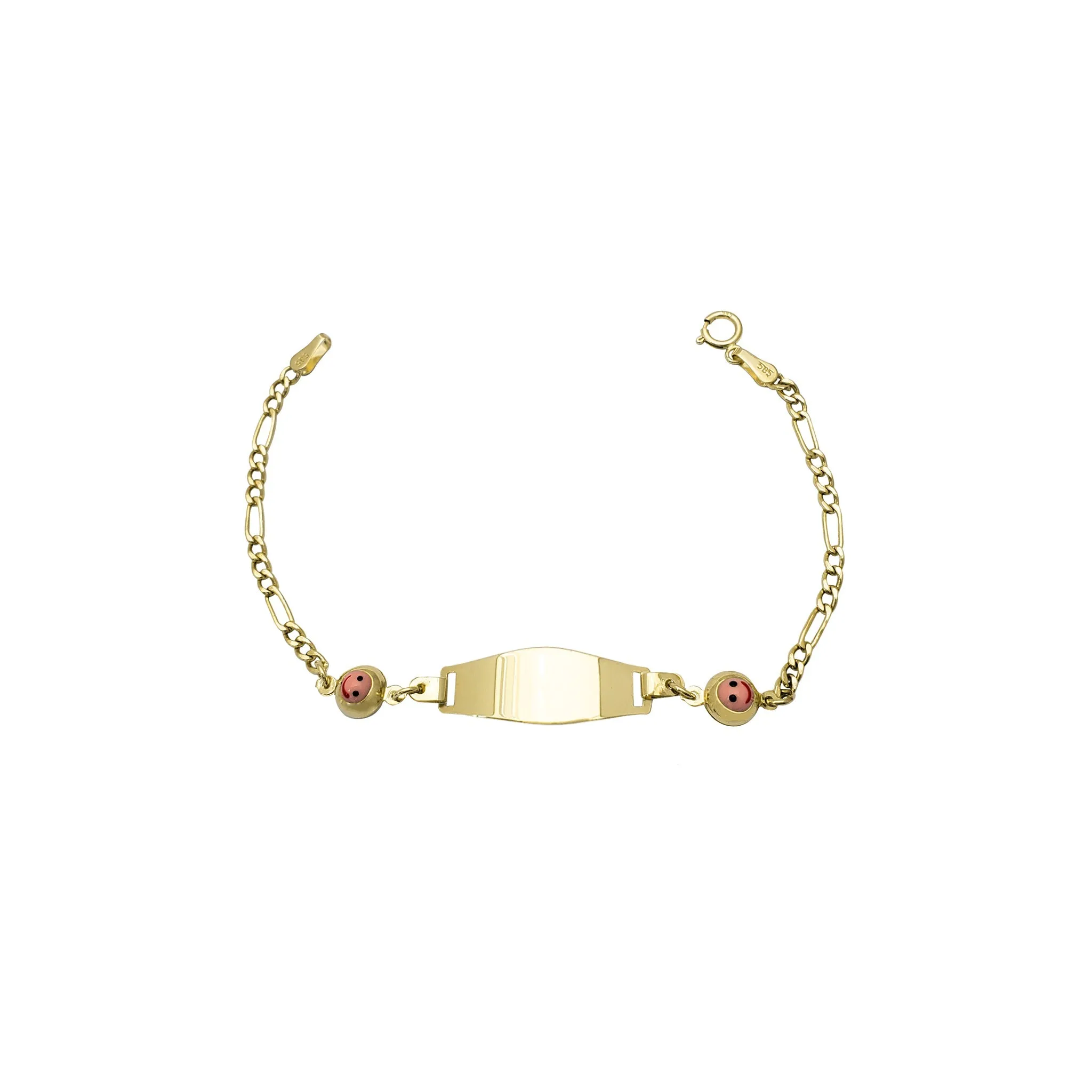 Pink Happy Face Figaro Baby ID Bracelet (14K)