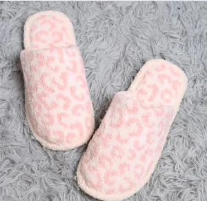 PINK LEOPARD SLIP ON SLIPPERS