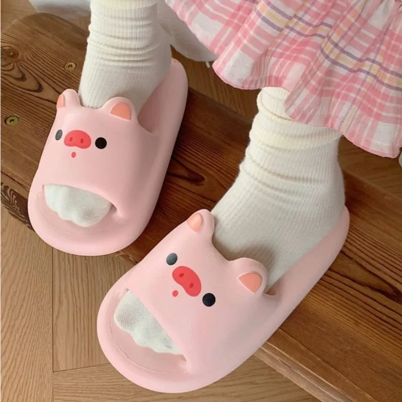 Pink Pig Pattern Summer Slippers for Adults