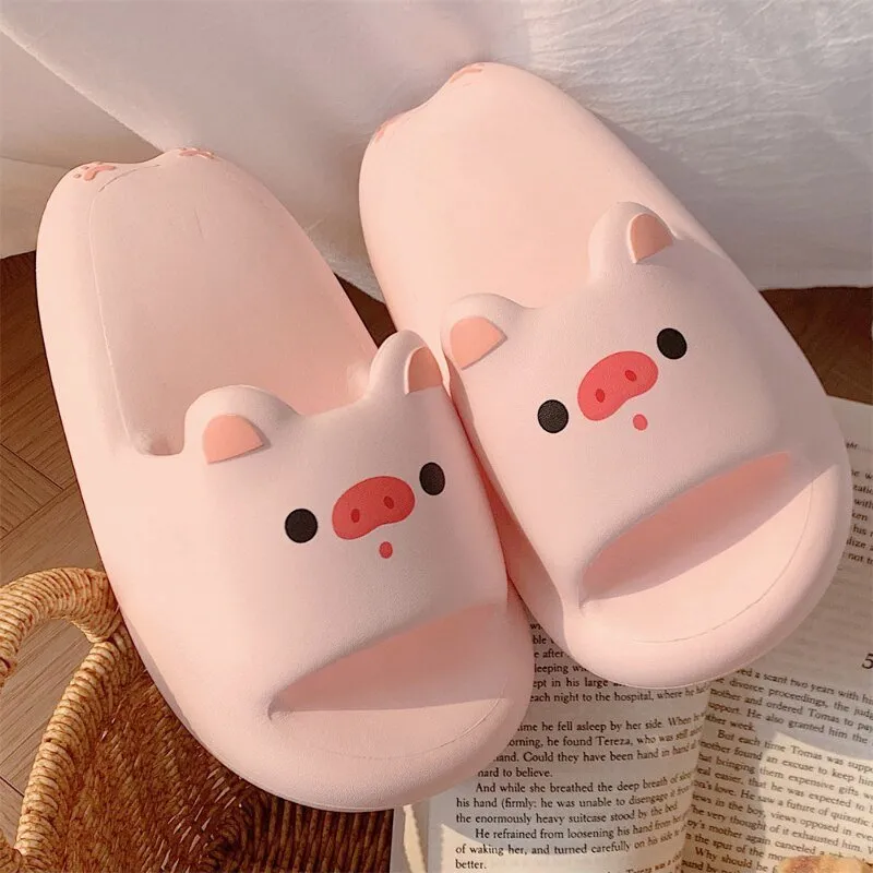 Pink Pig Pattern Summer Slippers for Adults