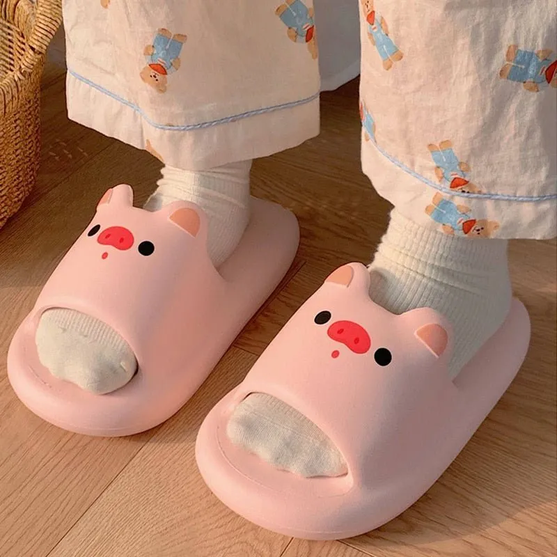 Pink Pig Pattern Summer Slippers for Adults