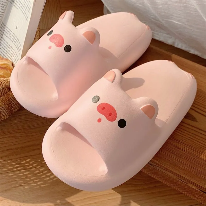 Pink Pig Pattern Summer Slippers for Adults
