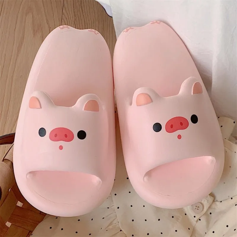 Pink Pig Pattern Summer Slippers for Adults